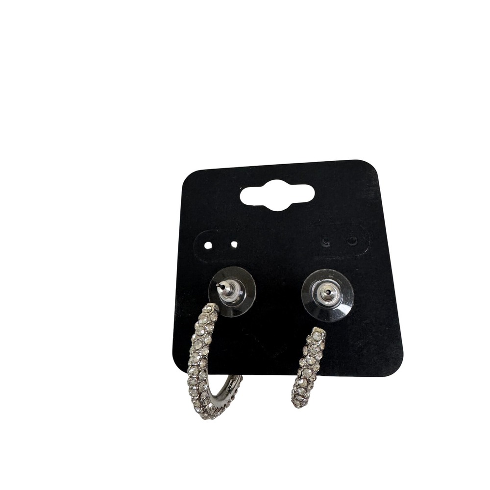 Sparkling Hoop Earrings Crystal Accented Silver Tone Fashion Jewelry Evening Y2K - Picture 2 of 3